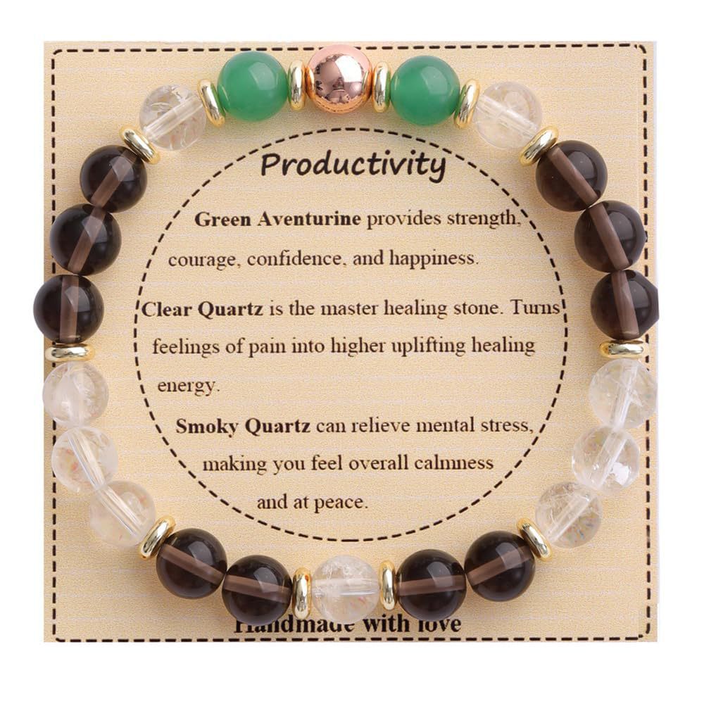 Strength" Triple Gemstone Bracelet - Amethyst, Aquamarine & Citrine Energy Bracelet for Women, Motivational Adjustable Gift