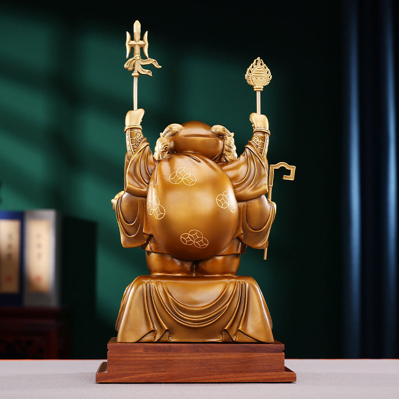 Brass Color-Cut Gold Large Three-Sided Black Heavenly God of Wealth Bronze Statue Home Decoration Craft Ornament