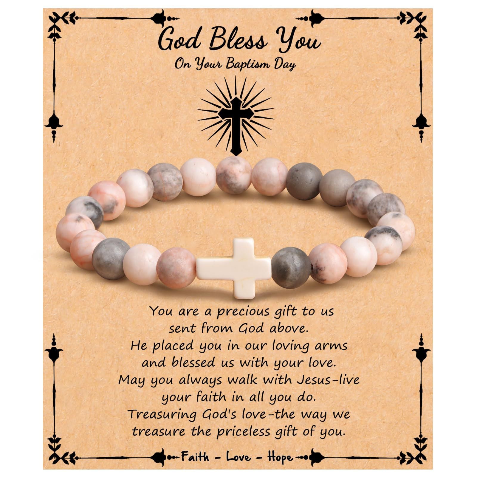 Emperor Stone Cross Bracelet - Faith Love Hope Inspirational Gift for Women & Men