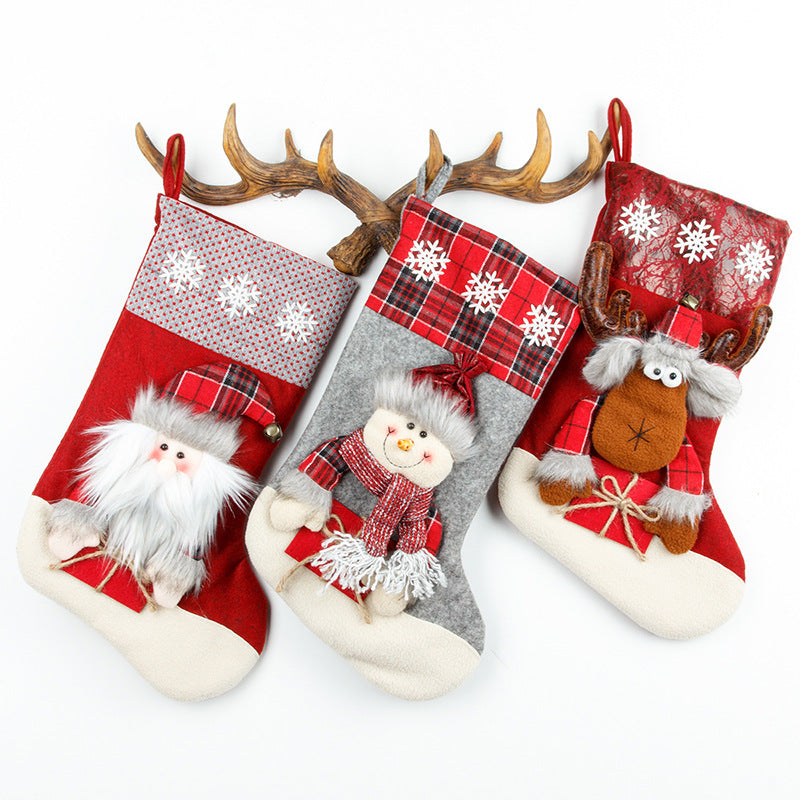 Christmas Decoration Gift Socks Fabric Santa Claus Gift Bag Snowman Reindeer Decorative Socks Christmas Socks