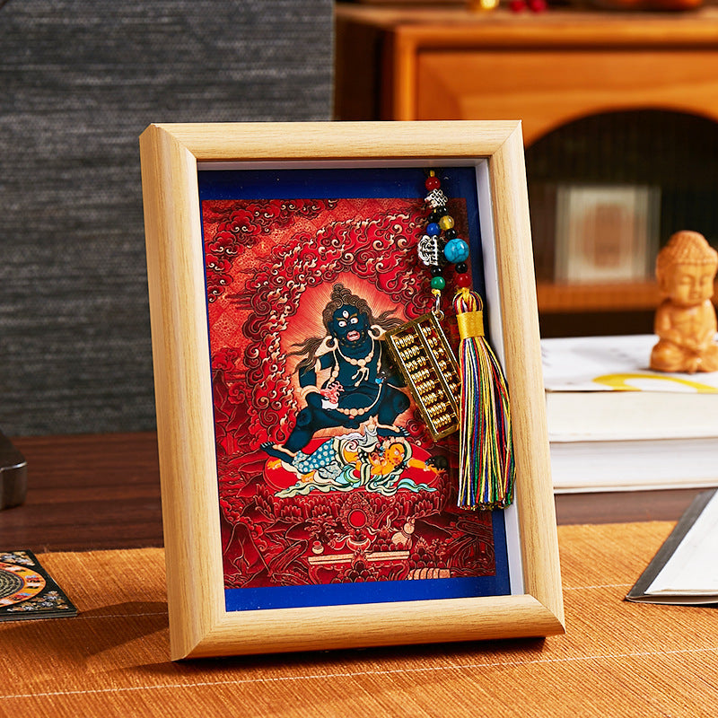 Tibetan Zahi Lhamo Thangka Pendant with Golden Abacus - Wealth Activation Talisman & Spiritual Travel Souvenir