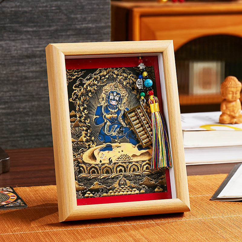 Tibetan Zahi Lhamo Thangka Pendant with Golden Abacus - Wealth Activation Talisman & Spiritual Travel Souvenir