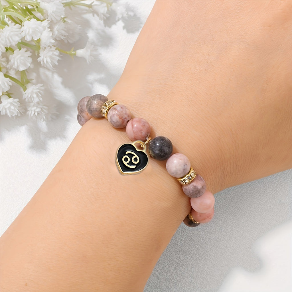 Capricorn Zodiac Bracelet - Genuine Pink Zebra Stone Birthstone Bracelet for Women, Personalized Astrology Gift