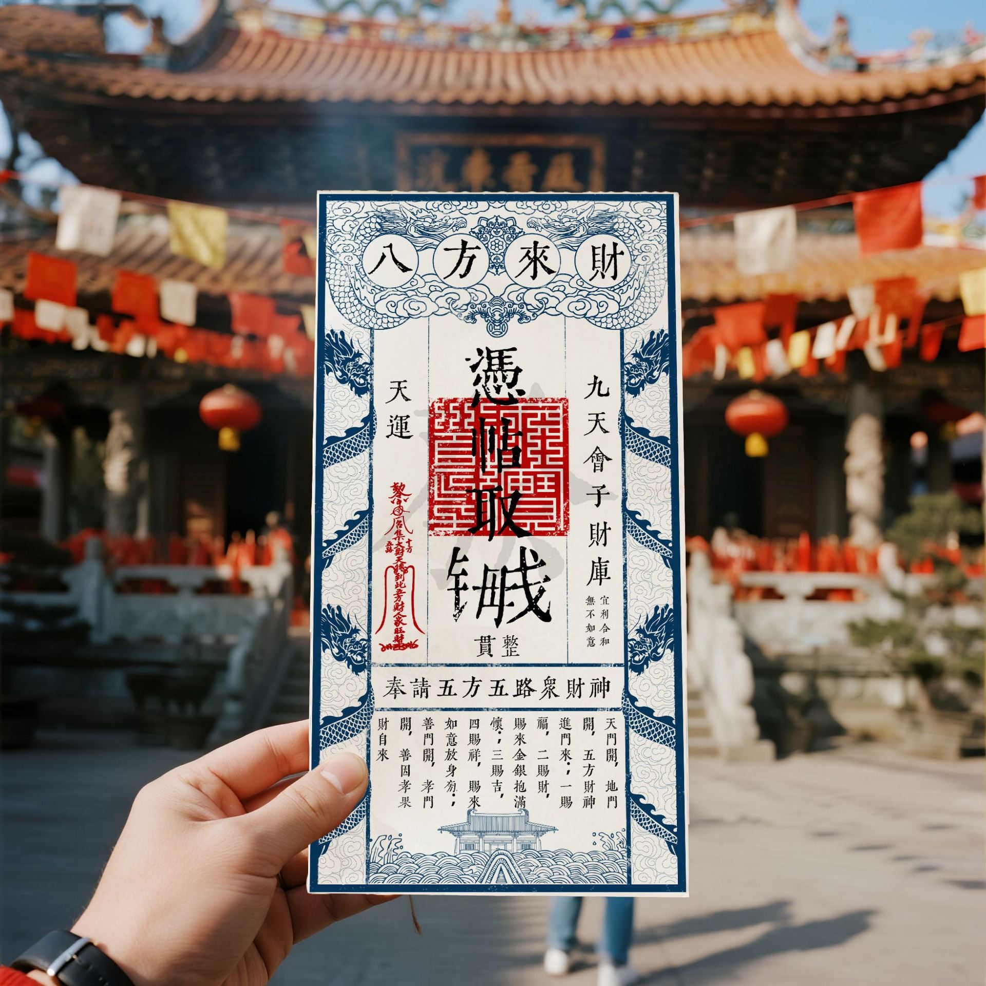Five way God of Wealth Seeking Money Mother Card" picture frame decoration - a mobile treasury that can be invited home, orthodox blessing of Mount Wutai, Taoist wealth seeking energy core, gilding aesthetic house decoration