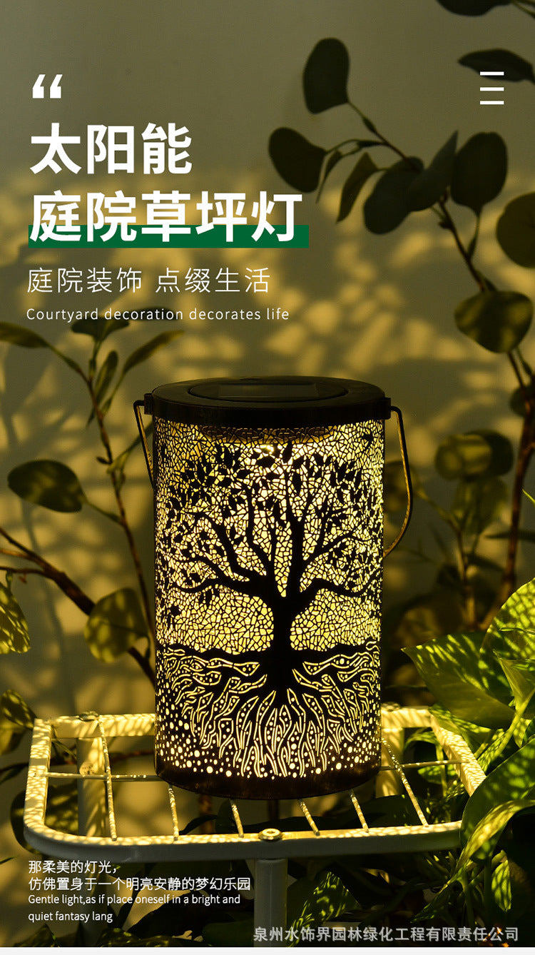 Amazon New Iron Art Large Tree Light Outdoor Courtyard Solar Landscape Light Decorative Atmosphere Hollow Hanging Light
