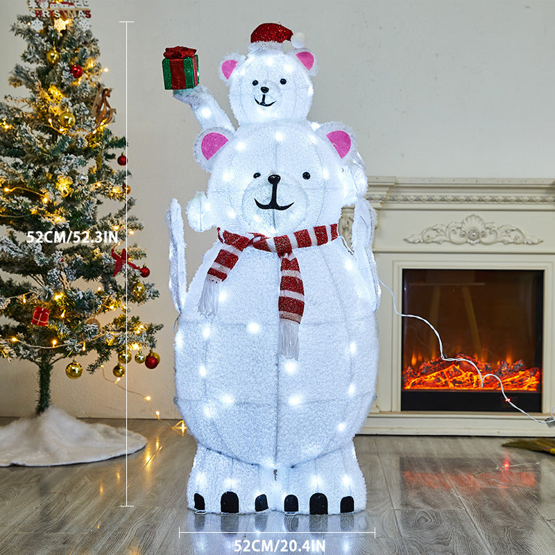 Christmas Decoration Polar Bear Iron Art Ornament Glowing Bear Street Light Ornament Mall Window Display Ornament