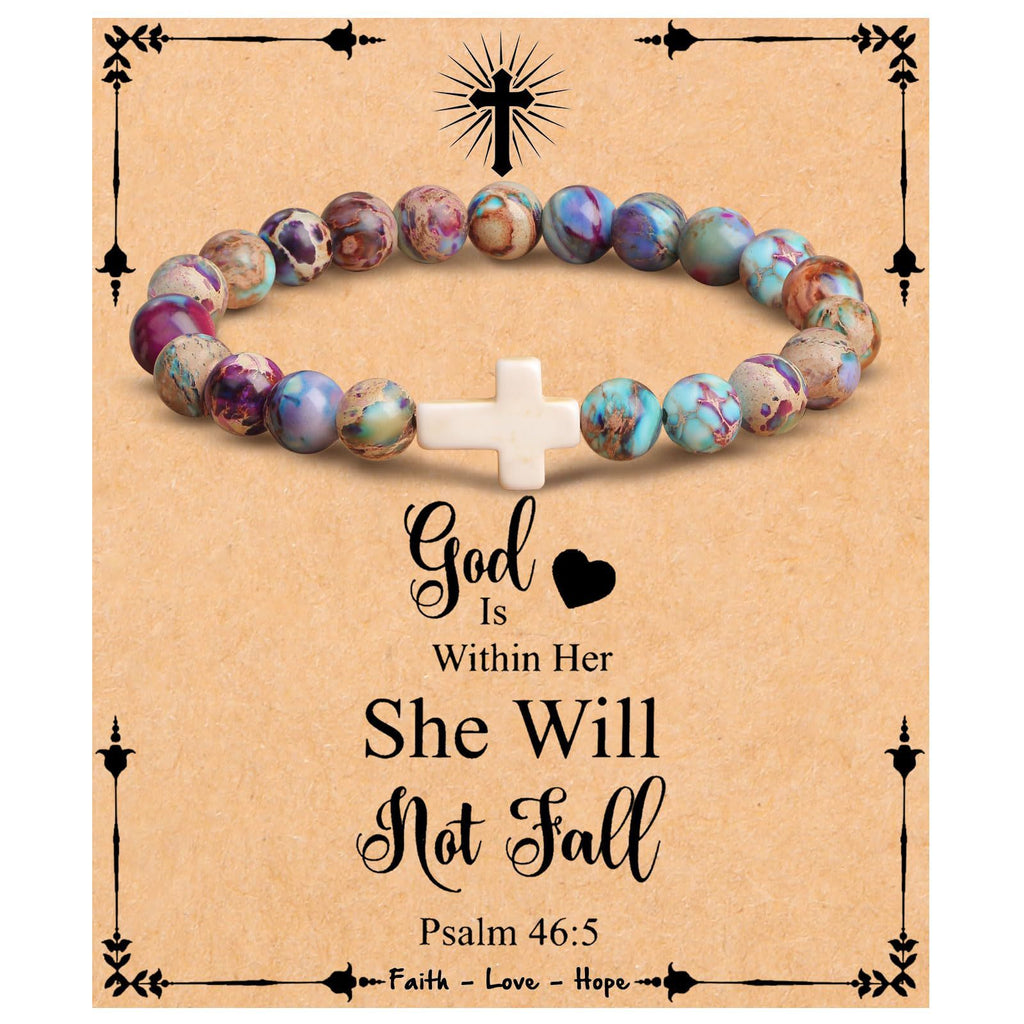 Emperor Stone Cross Bracelet - Faith Love Hope Inspirational Gift for Women & Men