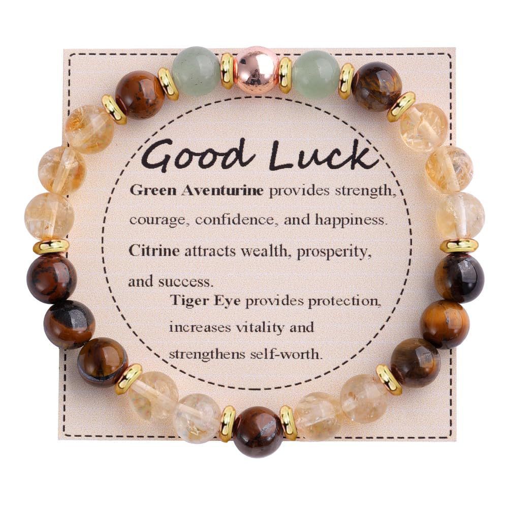 Strength" Triple Gemstone Bracelet - Amethyst, Aquamarine & Citrine Energy Bracelet for Women, Motivational Adjustable Gift