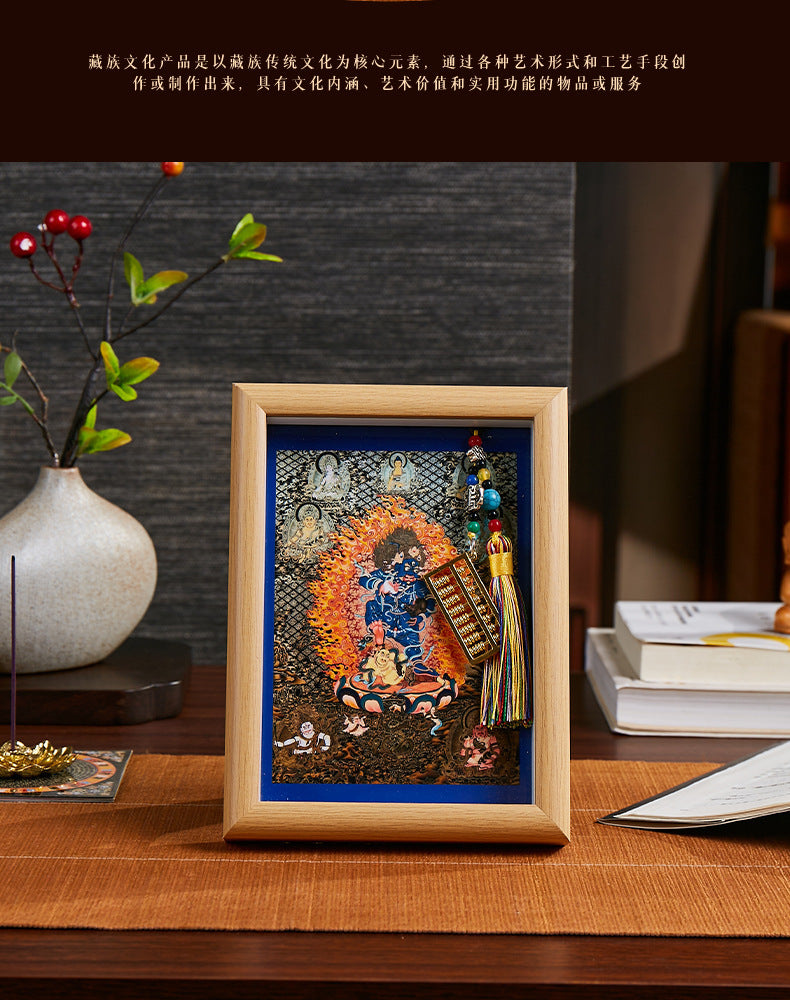 Tibetan Zahi Lhamo Thangka Pendant with Golden Abacus - Wealth Activation Talisman & Spiritual Travel Souvenir