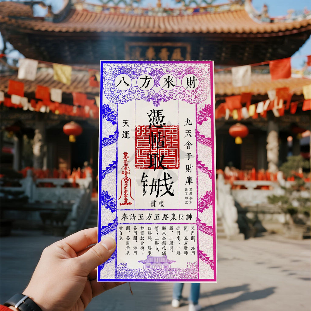 Five way God of Wealth Seeking Money Mother Card" picture frame decoration - a mobile treasury that can be invited home, orthodox blessing of Mount Wutai, Taoist wealth seeking energy core, gilding aesthetic house decoration