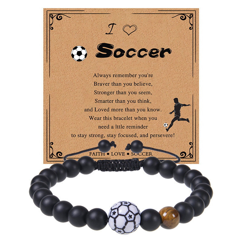 Men's Sports Bracelet with Tiger Eye - Adjustable Black Bead String Bracelet for Basketball Soccer Tennis Players, Gift for Him