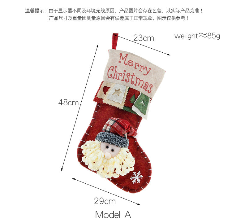 Christmas Decoration Gift Socks Fabric Santa Claus Gift Bag Snowman Reindeer Decorative Socks Christmas Socks