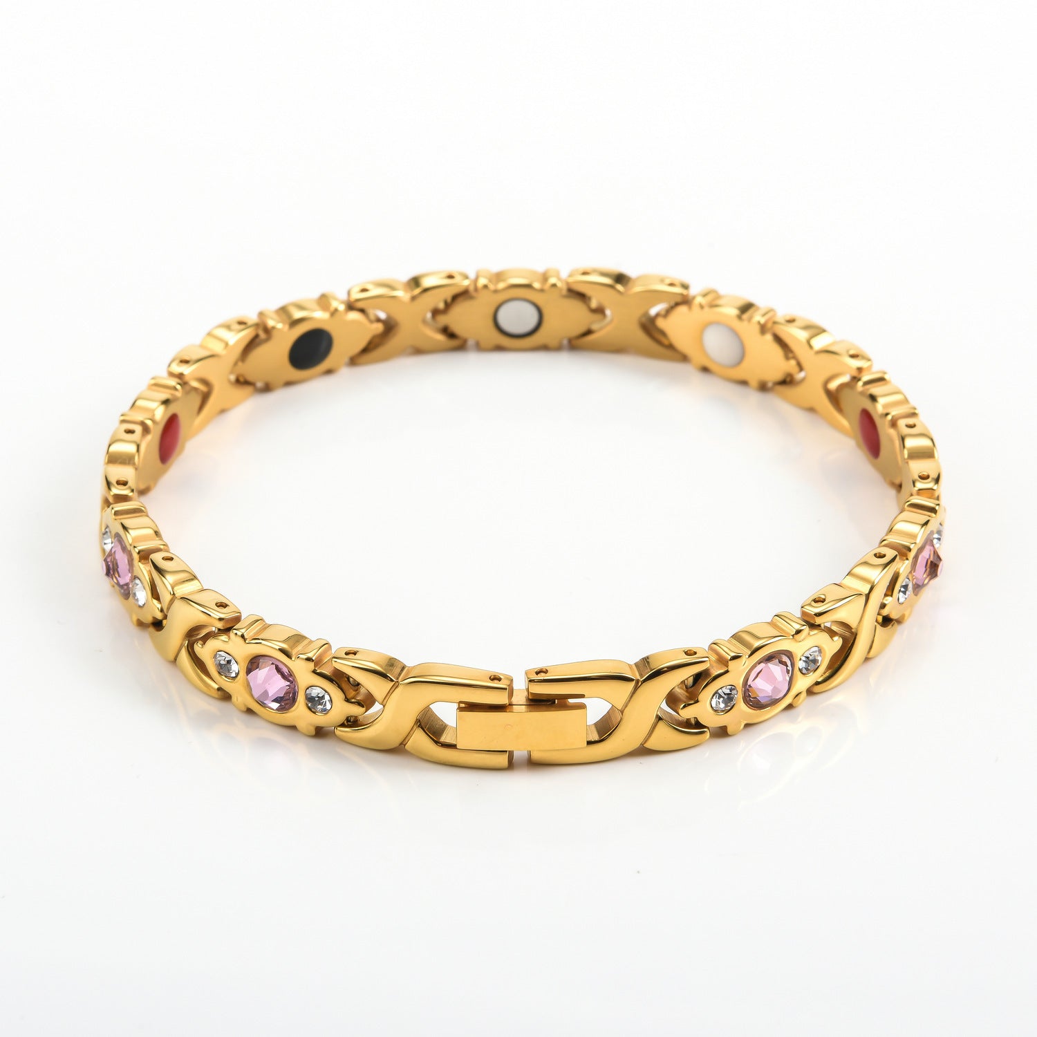 Magnetic Snap Hip Hop Bracelet for Men - Stainless Steel X-Link Cubic Zirconia Chain Bracelet, Adjustable Streetwear Jewelry