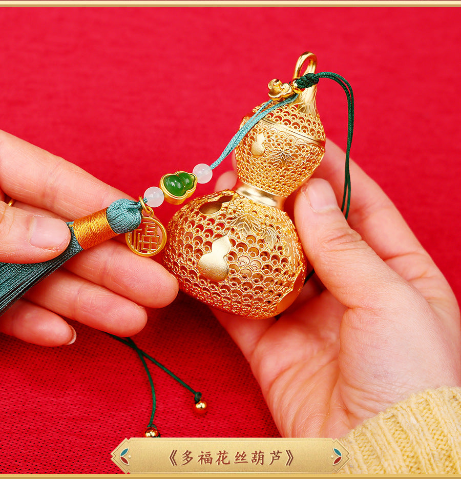 Brass Filigree Gourd Ornament Fulu Hanging Decoration Home Desktop Hollow Copper Gourd Craft Hanging Ornament Gift