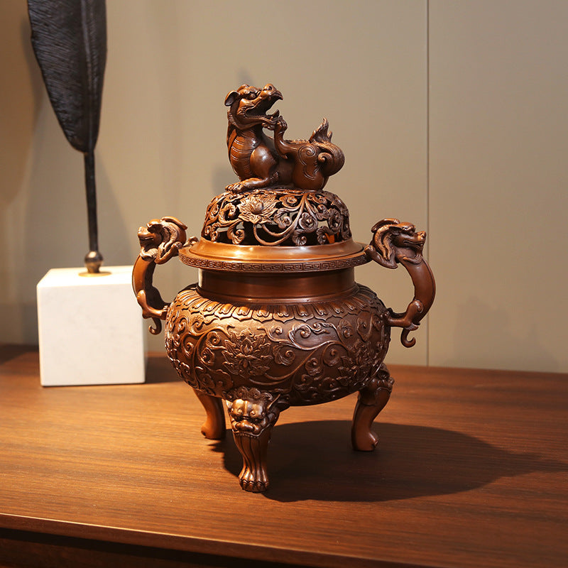 Copper Ming Dynasty Lion Incense Burner for Home Office Antique Xuande Incense Burner Incense Aromatherapy Burner Indoor Household Incense Burner