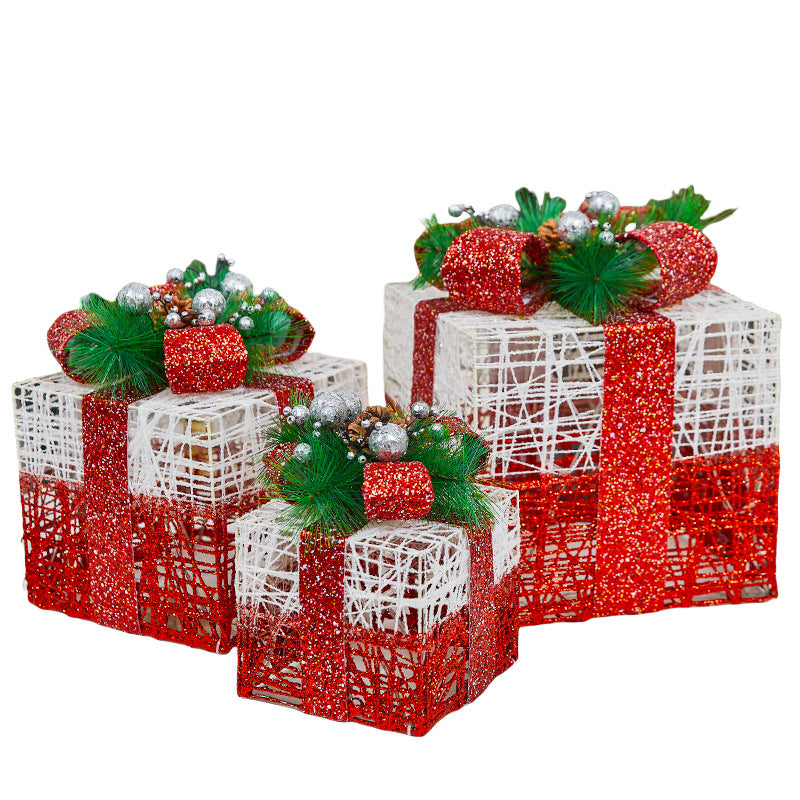 Christmas Decoration Glowing Gift Box Under the Christmas Tree Star Hollow Iron Art Gift Box Window Display Gift Box Ornament