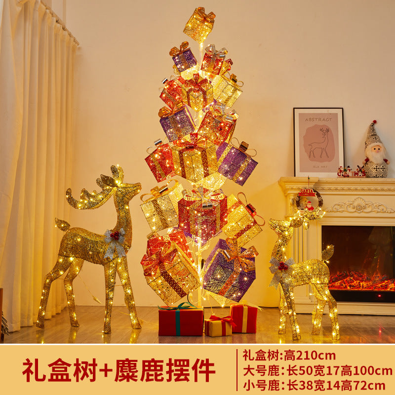 Amazon New Product Christmas Tree Decorations Glowing Gift Box Tree Store Window Display Christmas Reindeer Ornament