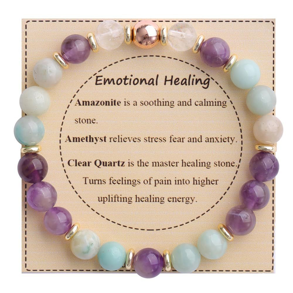 Strength" Triple Gemstone Bracelet - Amethyst, Aquamarine & Citrine Energy Bracelet for Women, Motivational Adjustable Gift