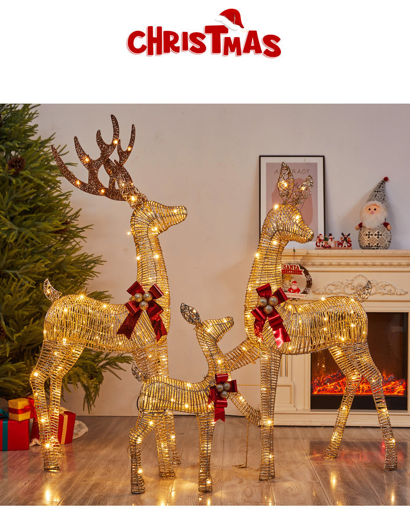 Amazon New Christmas Decoration Reindeer Glowing Iron Art Deer Ornament Store Window Christmas Mother and Baby Deer