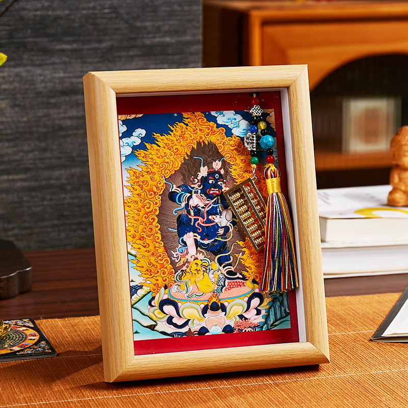 Tibetan Zahi Lhamo Thangka Pendant with Golden Abacus - Wealth Activation Talisman & Spiritual Travel Souvenir