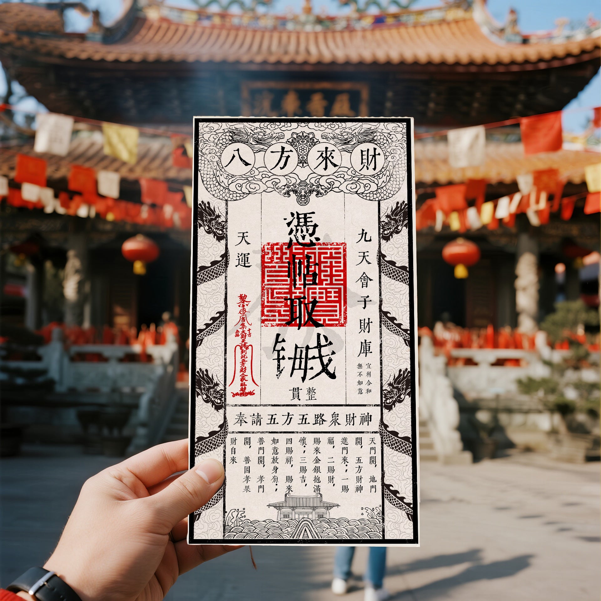 Five way God of Wealth Seeking Money Mother Card" picture frame decoration - a mobile treasury that can be invited home, orthodox blessing of Mount Wutai, Taoist wealth seeking energy core, gilding aesthetic house decoration