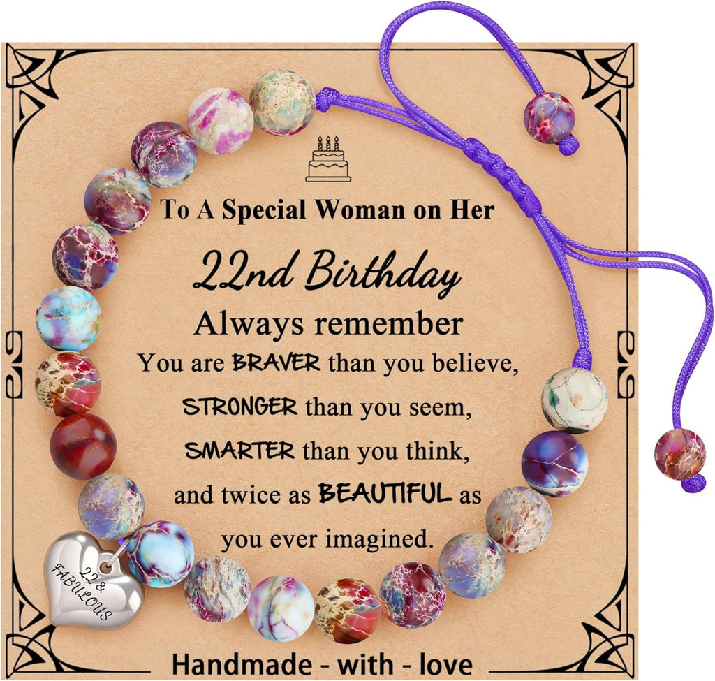 Sweet 18 Birthday Bracelet for Daughter - Personalized Heart Pink Zebra Stone adjustable Gift for 18th Birthday