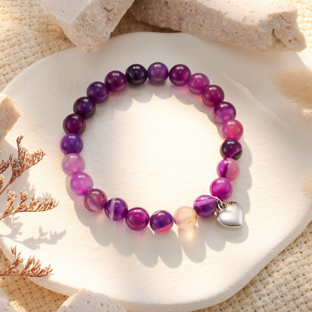 5-in-1 Energy Balance Bracelet - Amethyst, Obsidian, Lava Stone, Pink Zebra & Rhodochrosite Beaded Bracelet for Women