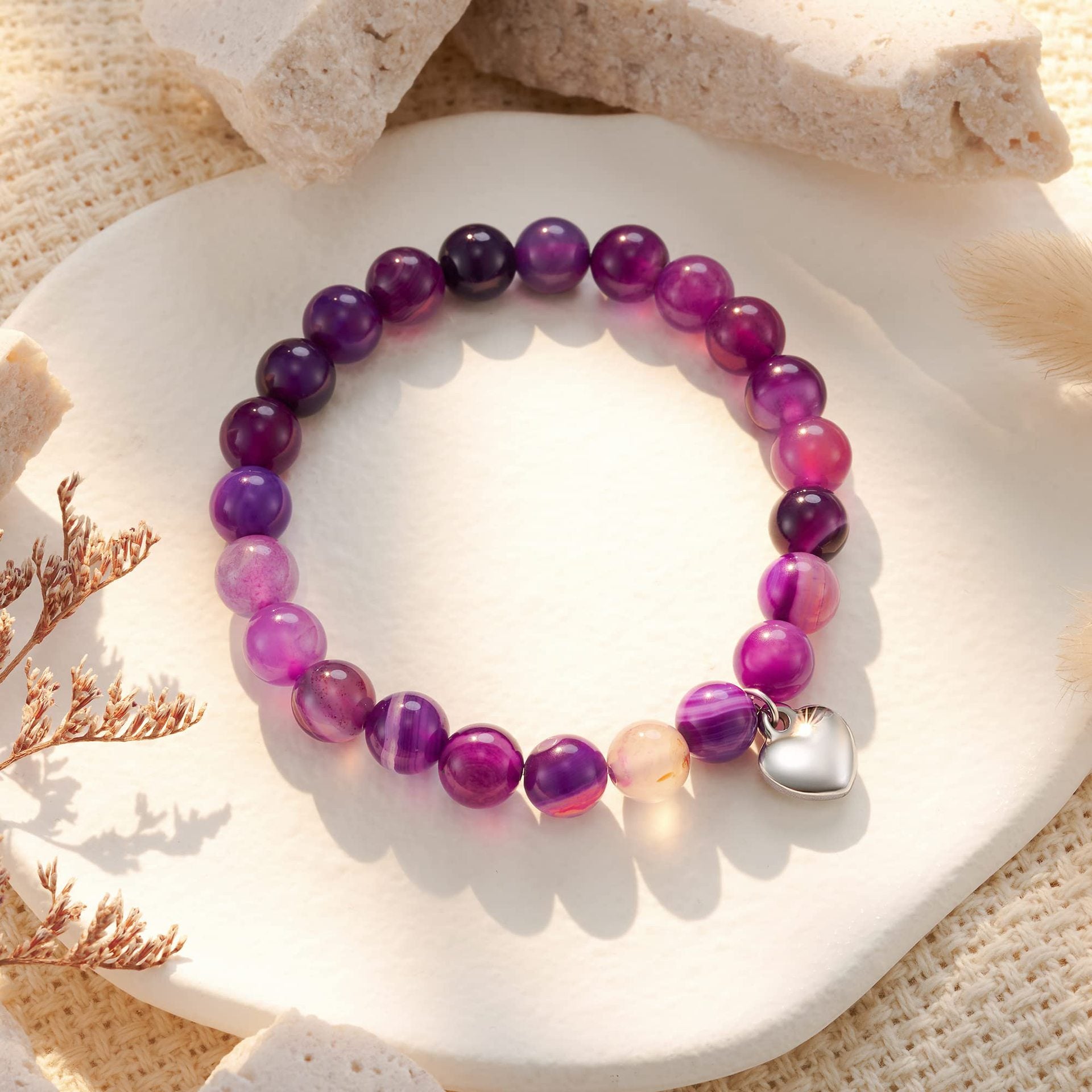 5-in-1 Energy Balance Bracelet - Amethyst, Obsidian, Lava Stone, Pink Zebra & Rhodochrosite Beaded Bracelet for Women