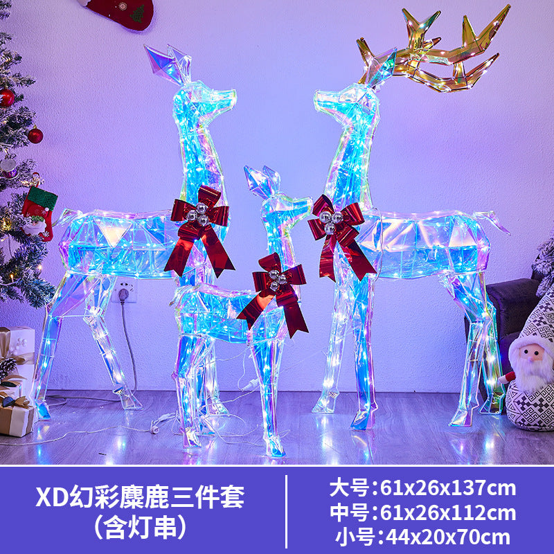 Christmas Colorful Glowing Iron Art Reindeer with Lights Snowman Mall Hotel Scene Decoration Christmas Reindeer Ornament