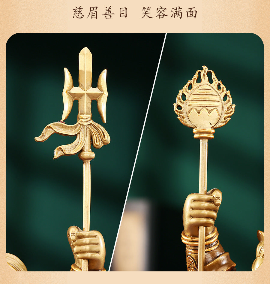 Brass Color-Cut Gold Large Three-Sided Black Heavenly God of Wealth Bronze Statue Home Decoration Craft Ornament