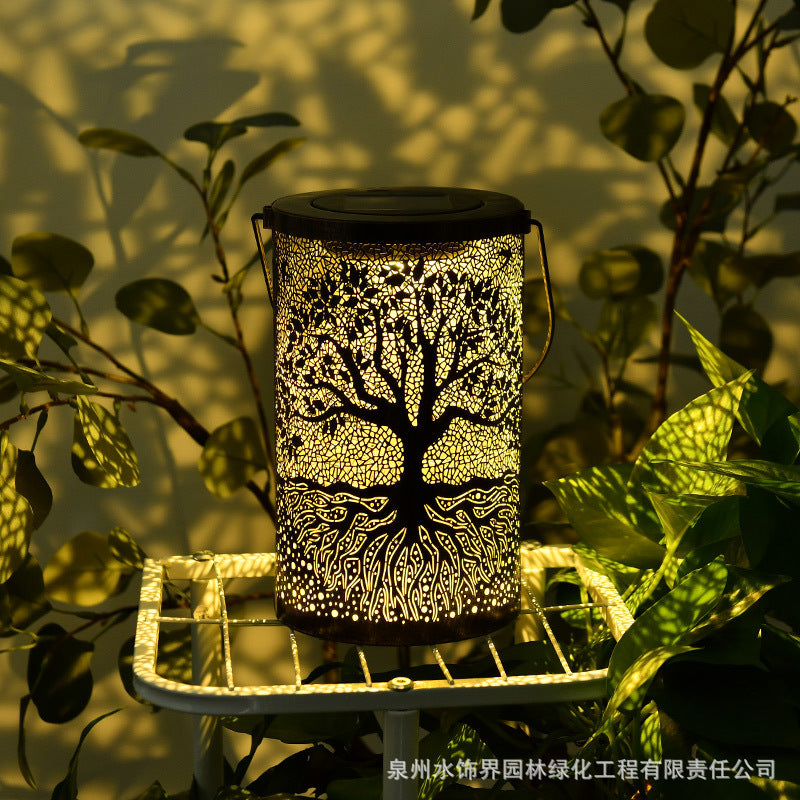 Amazon New Iron Art Large Tree Light Outdoor Courtyard Solar Landscape Light Decorative Atmosphere Hollow Hanging Light