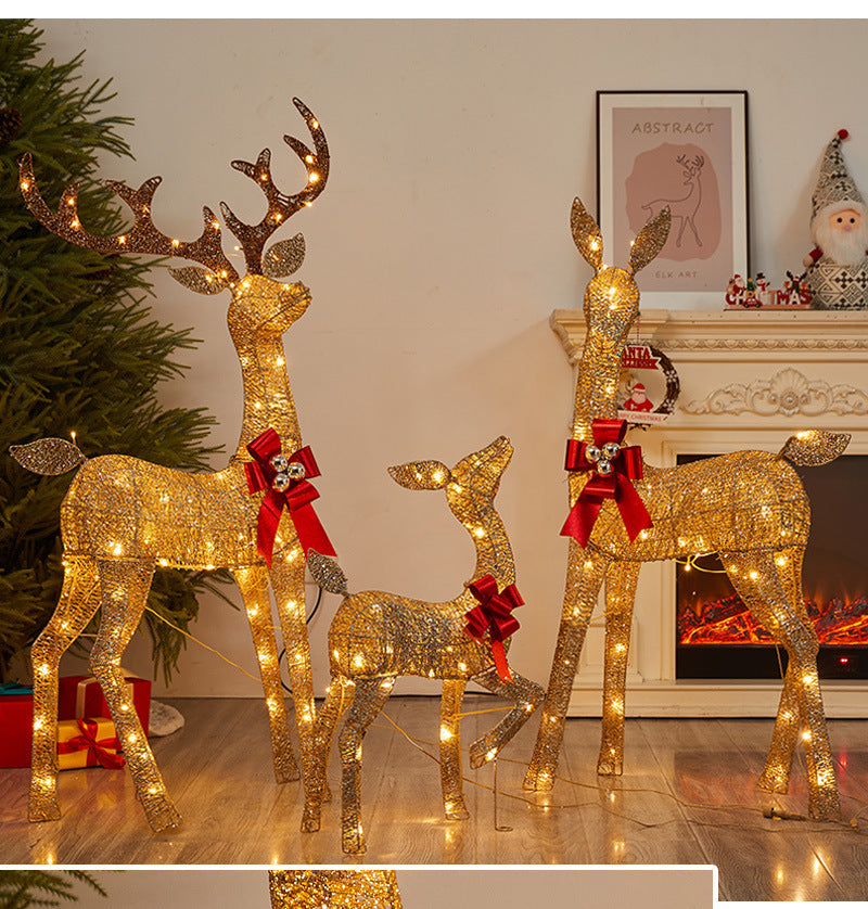 Amazon New Christmas Decoration Reindeer Glowing Iron Art Deer Ornament Store Window Christmas Mother and Baby Deer