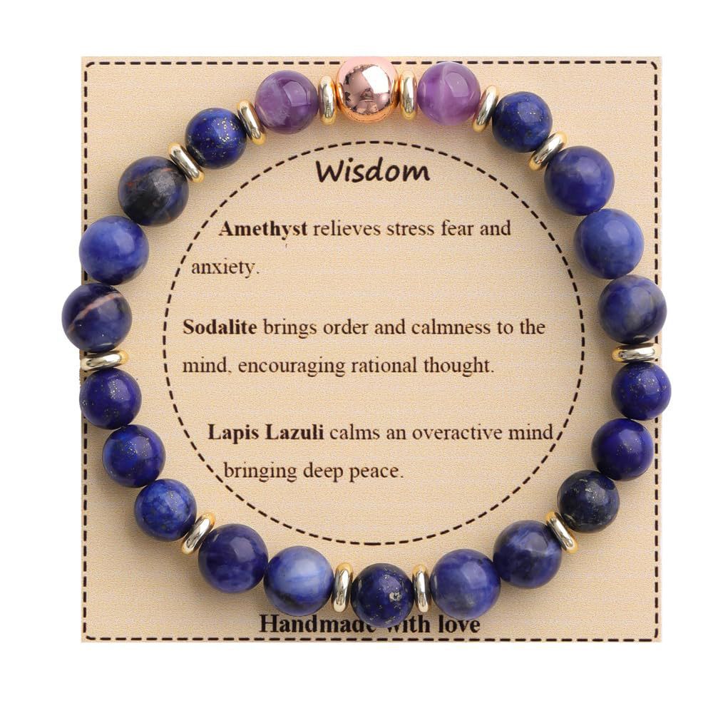 Strength" Triple Gemstone Bracelet - Amethyst, Aquamarine & Citrine Energy Bracelet for Women, Motivational Adjustable Gift