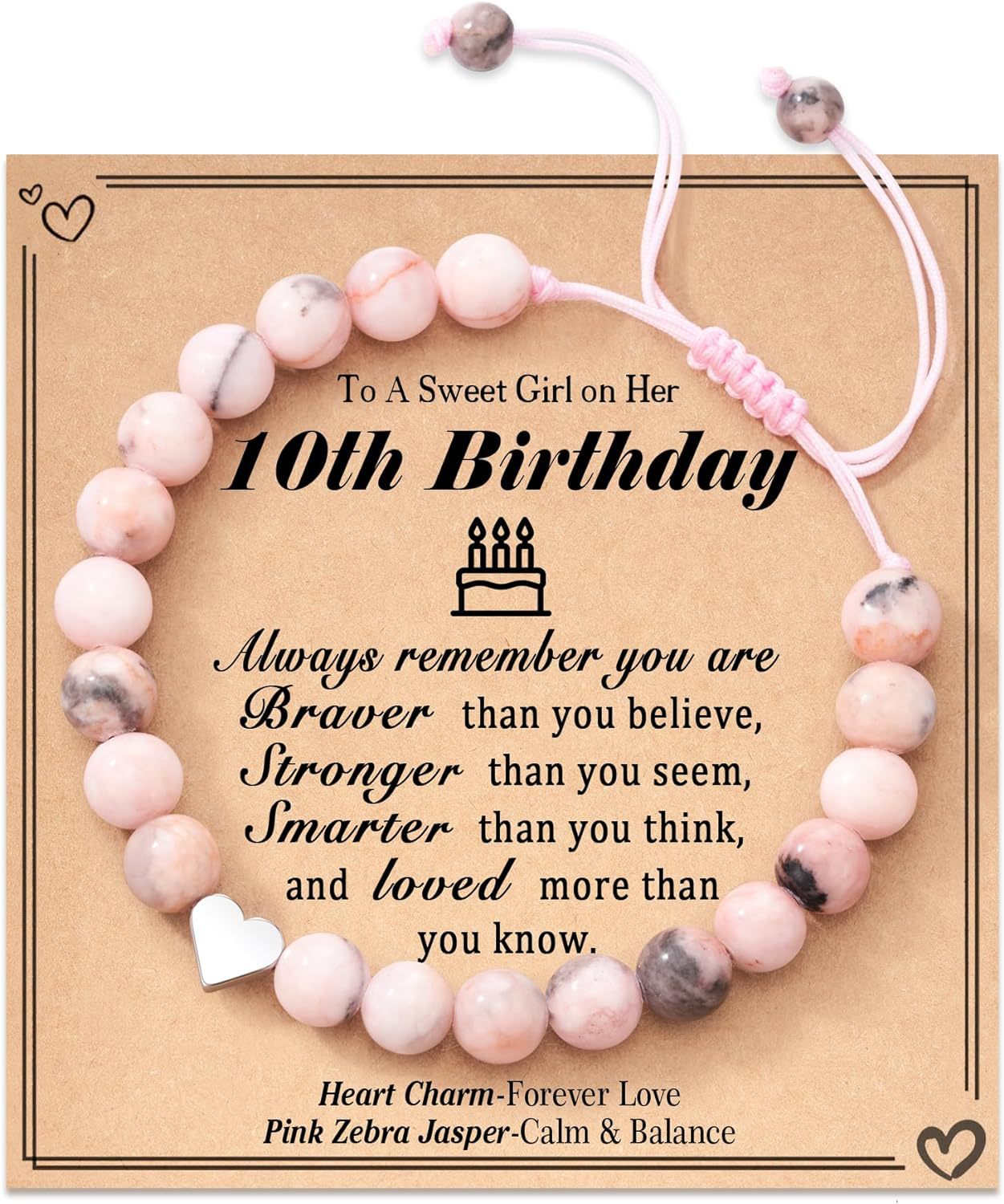Courage Affirmation Bracelet - Pink Zebra Stone Elastic Bead Bracelet, Handmade Gift of Love & Strength