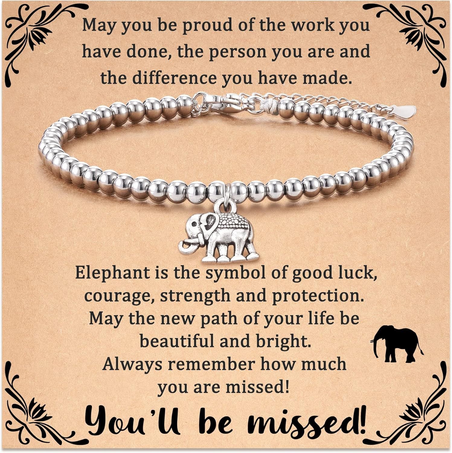 Bee, Elephant & Ladybug Charm Bracelet - Sterling Silver Plated Inspirational Gift for Women