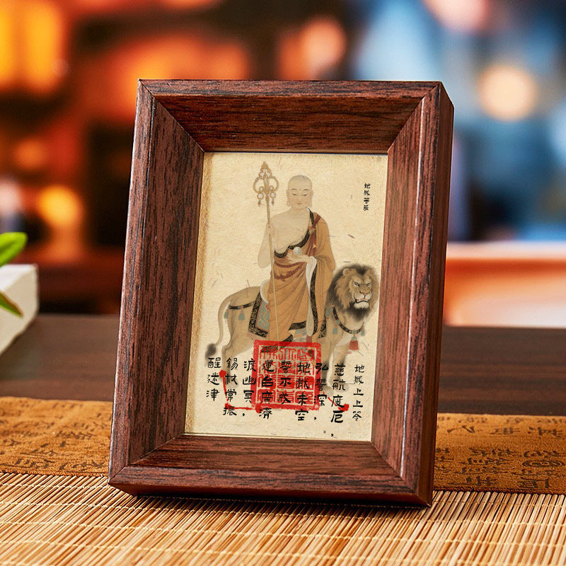 Jiuhuashan Ksitigarbha Bodhisattva Mini Shrine Frame - "Guardian of Vow" Desktop Altar for Protection & Peace