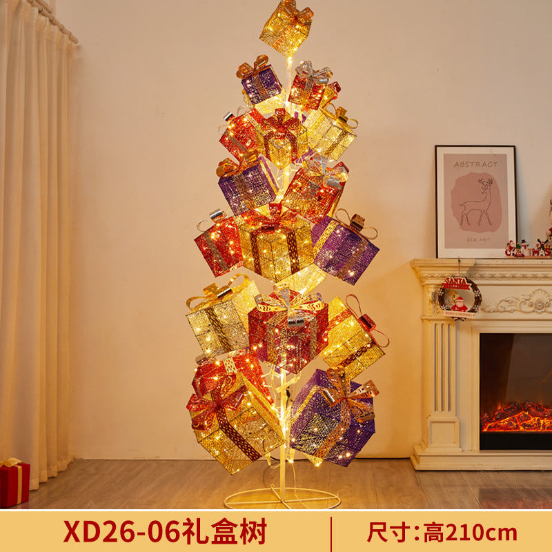 Amazon New Product Christmas Tree Decorations Glowing Gift Box Tree Store Window Display Christmas Reindeer Ornament