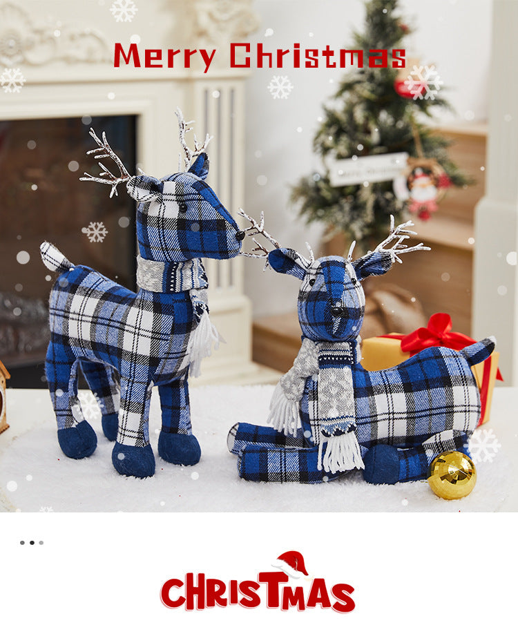 Christmas Decoration Standing Reindeer Figurine Desktop Ornament Window Display Christmas Fabric Deer Doll Decoration