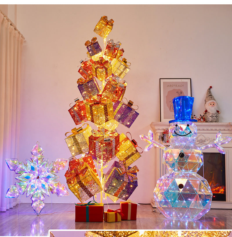 Amazon New Product Christmas Tree Decorations Glowing Gift Box Tree Store Window Display Christmas Reindeer Ornament