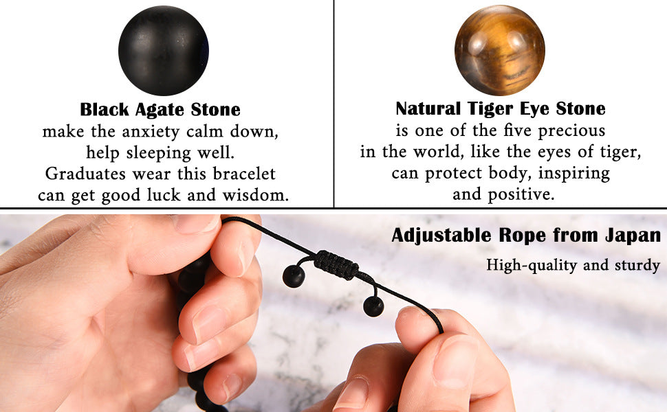 The Adventure Begins" Graduation Bracelet for Men - Tiger's Eye & Lava Stone Bead Bracelet, Gift for Grads