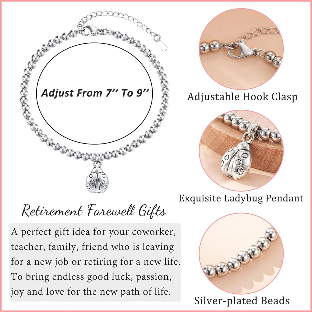 Bee, Elephant & Ladybug Charm Bracelet - Sterling Silver Plated Inspirational Gift for Women