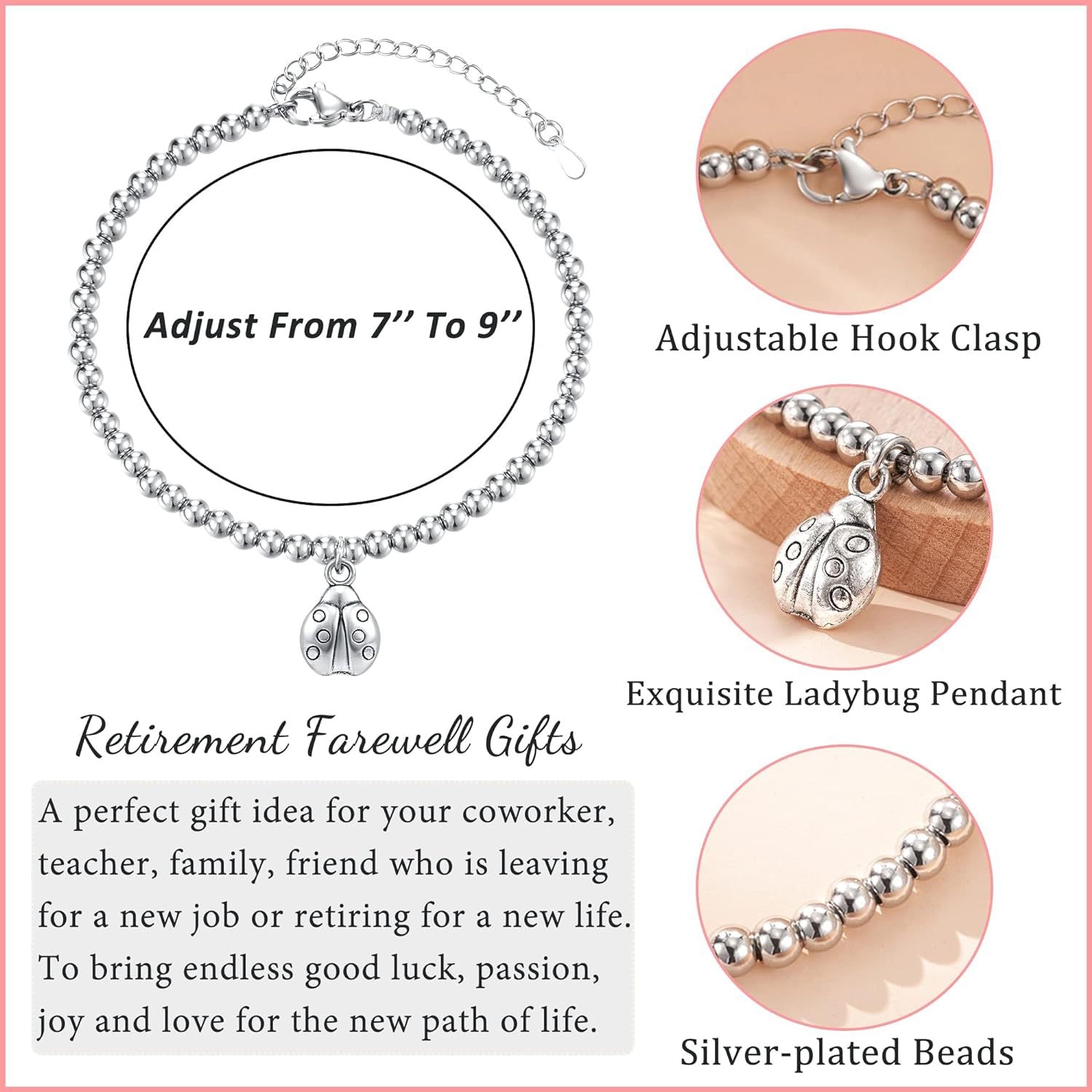 Bee, Elephant & Ladybug Charm Bracelet - Sterling Silver Plated Inspirational Gift for Women