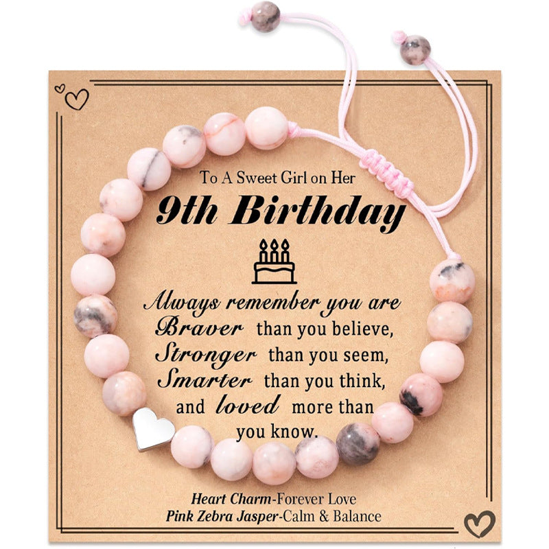 Courage Affirmation Bracelet - Pink Zebra Stone Elastic Bead Bracelet, Handmade Gift of Love & Strength