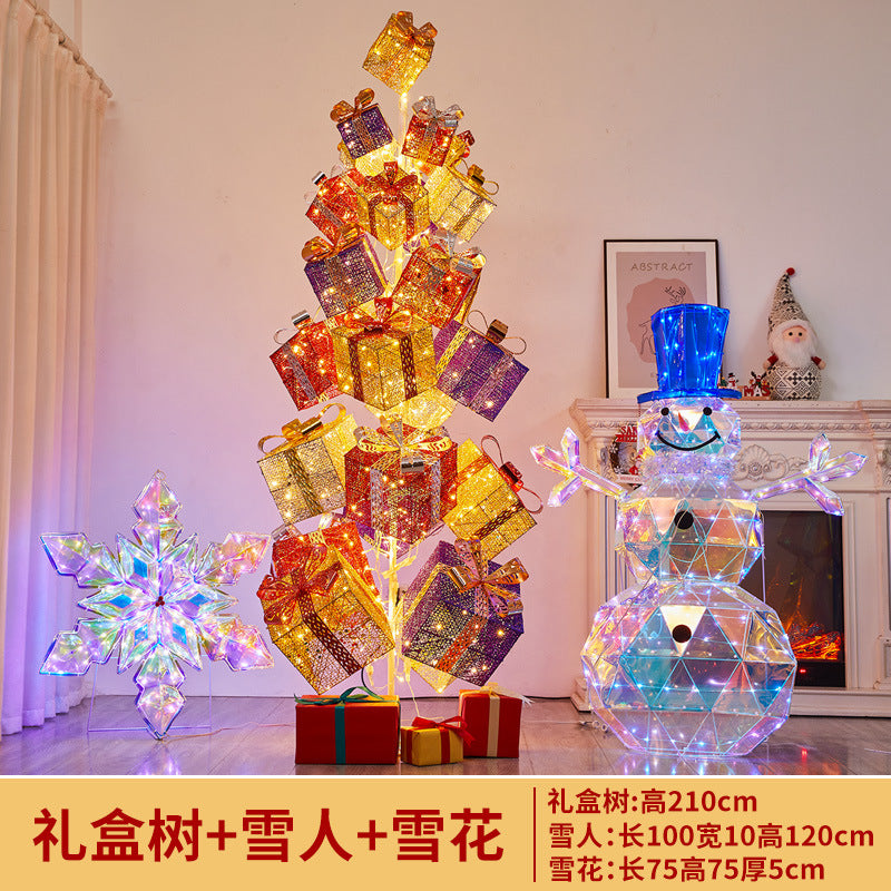 Amazon New Product Christmas Tree Decorations Glowing Gift Box Tree Store Window Display Christmas Reindeer Ornament