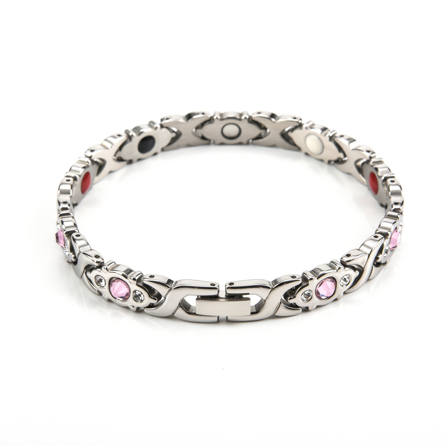 Magnetic Snap Hip Hop Bracelet for Men - Stainless Steel X-Link Cubic Zirconia Chain Bracelet, Adjustable Streetwear Jewelry