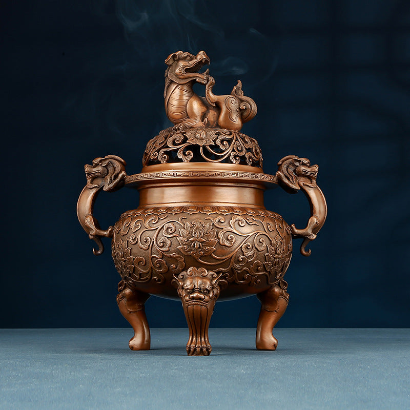 Copper Ming Dynasty Lion Incense Burner for Home Office Antique Xuande Incense Burner Incense Aromatherapy Burner Indoor Household Incense Burner