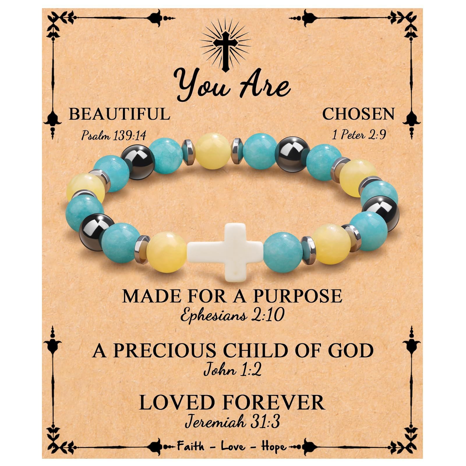 Emperor Stone Cross Bracelet - Faith Love Hope Inspirational Gift for Women & Men
