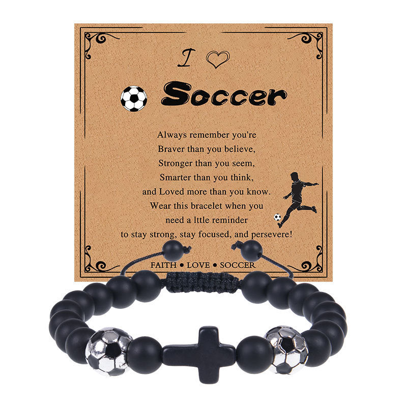 Men's Sports Bracelet with Tiger Eye - Adjustable Black Bead String Bracelet for Basketball Soccer Tennis Players, Gift for Him