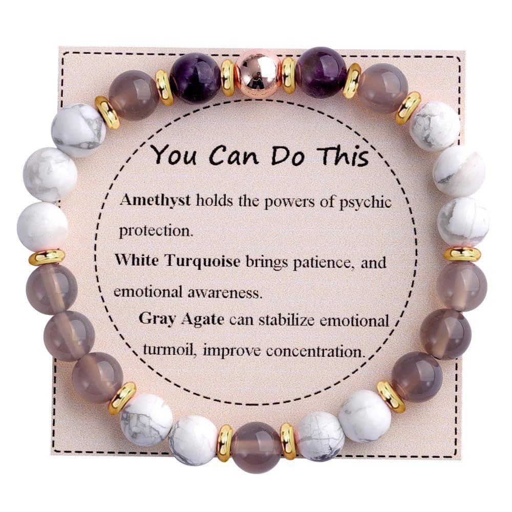 Strength" Triple Gemstone Bracelet - Amethyst, Aquamarine & Citrine Energy Bracelet for Women, Motivational Adjustable Gift
