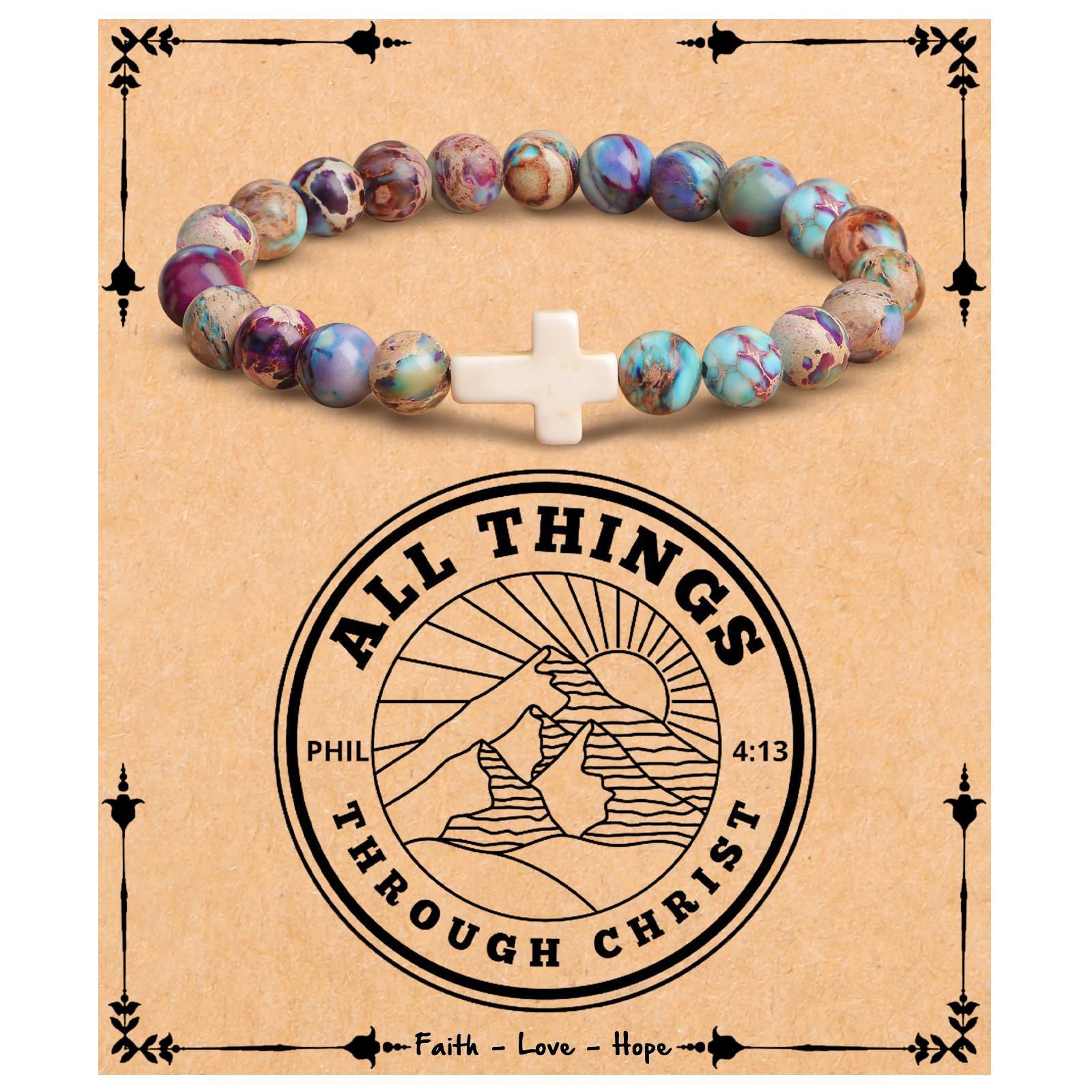 Emperor Stone Cross Bracelet - Faith Love Hope Inspirational Gift for Women & Men